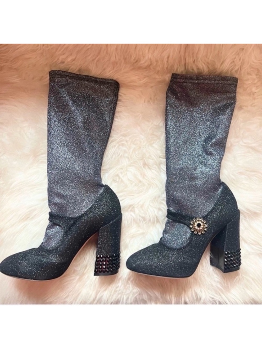 Dolce & Gabbana Crystal Mary Jane Glitter Sock Boots in Black Grey 105mm - Picture 6 of 11